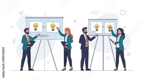 Team Brainstorming Ideas - Business Meeting Presentation with Lightbulbs