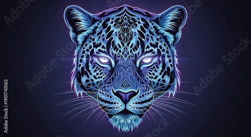 Mystical Blue Leopard Portrait on Dark Background