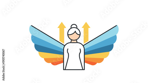 Simple Line Drawing of Angel with Wings.