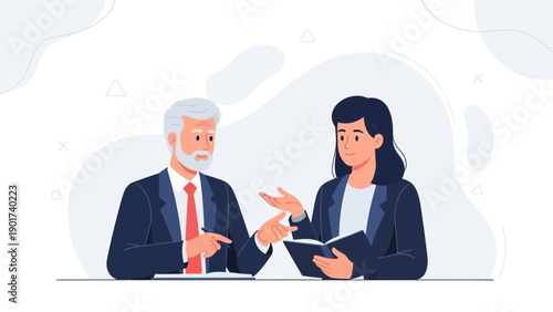 Business meeting: man and woman discussing project, planning strategy, teamwork