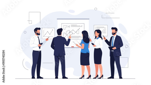 Business Meeting: Team Discussing Growth Charts on Whiteboard