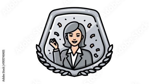 Businesswoman Icon in Shield Emblem Design.