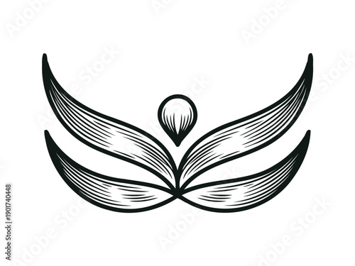 Abstract wings and milk drop minimalist line art emblem