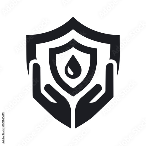 Protective hands and shield with droplet 