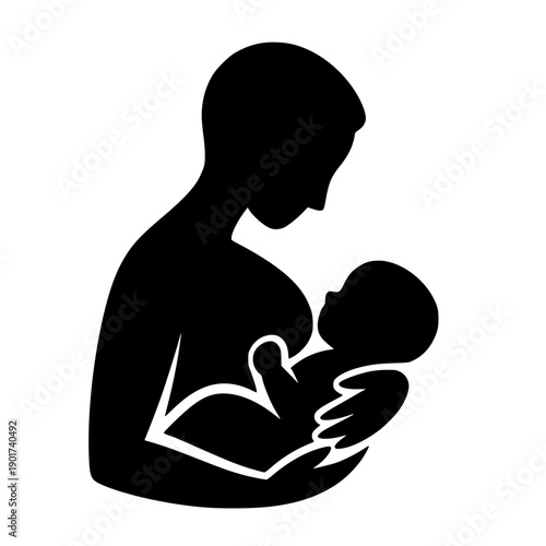 Breastfeeding mother holding baby silhouette minimal logo style