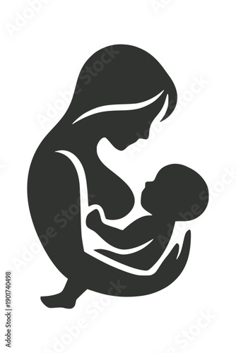 Seated mother breastfeeding baby silhouette