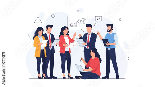 Business Team Meeting with Data Analysis and Growth Chart