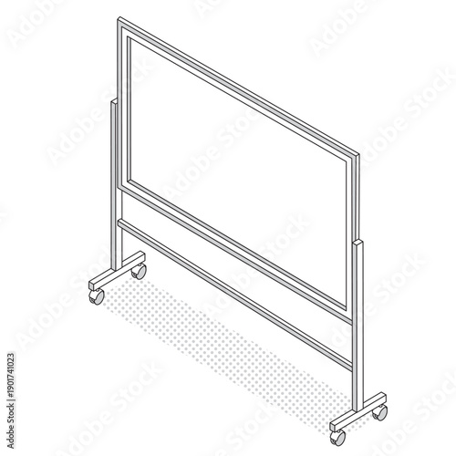 アイソメトリックのホワイトボード キャスター付き線画アイコン