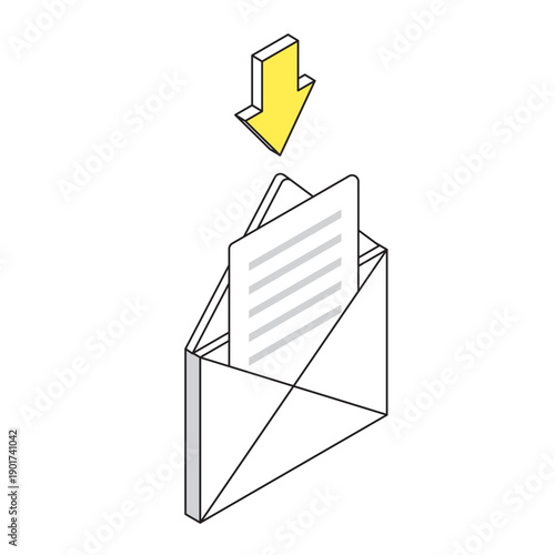 アイソメトリックのメール受信 書類入り封筒線画アイコン