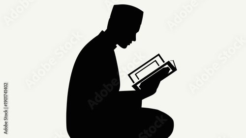 Man Reading Book in Silhouette.
