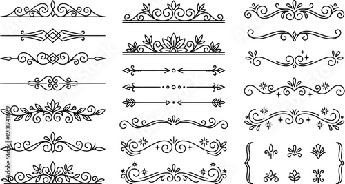 Collection of elegant decorative elements and dividers in various styles and designs for embellishment