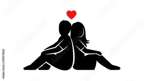 Couple Sitting Together with Heart Symbol.