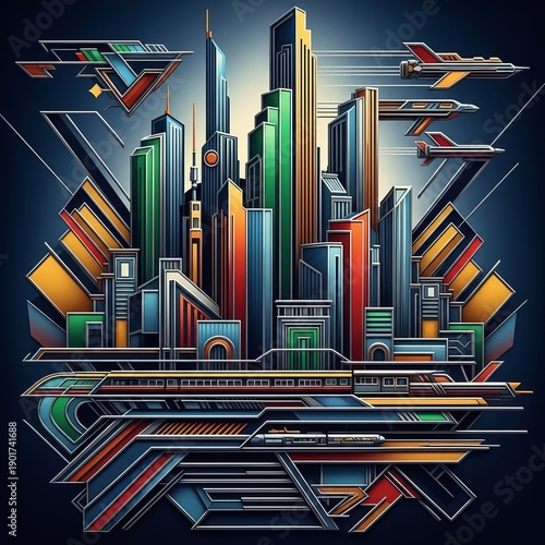 A variant of Art Deco with bold angular geometric patterns and m