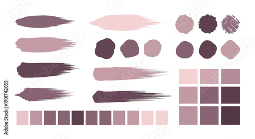 Abstract paint strokes and swatches in various shades of purple and pink.