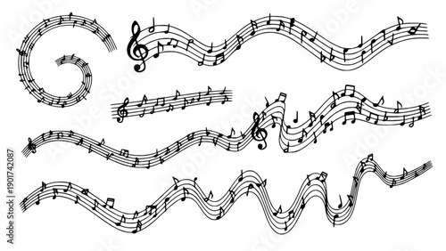 A set of flowing musical note lines, perfect for music-themed designs and decorations.