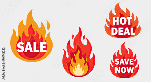 Fiery Sale and Hot Deal Labels for Promotions and Discounts.