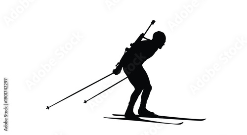 Winter Olympics Silhouette of a biathlete in a prone shooting stance, ready for action in a winter sport competition