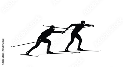 Winter Olympics Cross-country skiing two skiers in silhouette gliding forward with poles extended