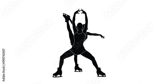 Winter Olympics Dynamic Silhouette of Two Figure Skaters in a Graceful Pose During a Performance