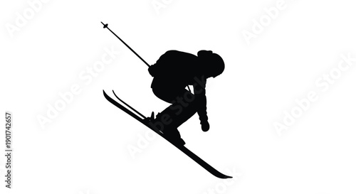 Winter Olympics Silhouette of a freestyle skier executing a big air jump, showcasing a wide leg position during the descent