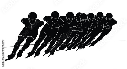 Winter Olympics Speed skaters in unison, a synchronized pursuit of victory on the ice, showcasing athletic prowess and competitive spirit