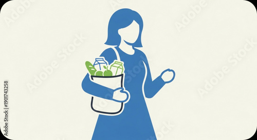 Woman holding shopping bag with fresh produce and eco friendly products