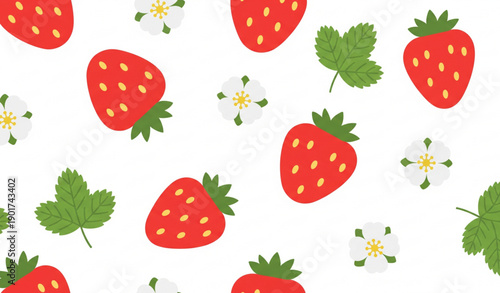 A colorful vector illustration of strawberries and leaves on a white background