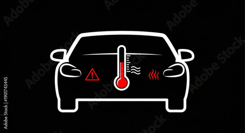 Car dashboard warning light for engine overheating.