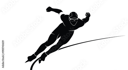 Winter Olympics Dynamic Vector Illustration of a Speed Skater in Full Sprint, Capturing the Power and Agility of the Athlete on Ice During a Competitive Race