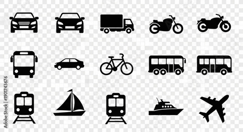 Collection of Transportation Icons Vector Art.