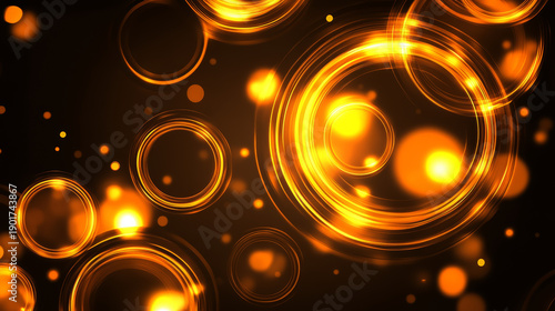Abstract circle light effect background glowing ring orange bokeh golden circle neon swirl dynamic motion futuristic pattern energy shine black