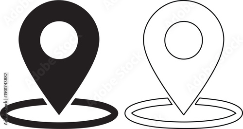 Black and white map pin on circular bases location black and white 1