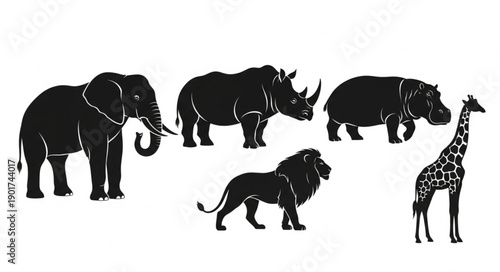 Collection of African Safari Animals Silhouettes.