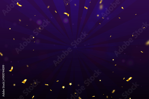 紫色の放射状グラデーション背景に金色の紙吹雪が舞う高級感あふれる祝賀デザイン　イベントや記念日、キャンペーンに使える華やかな背景素材