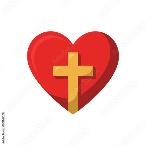 Sacred heart with golden cross illustration for Christian love, faith devotion, Easter greeting, church poster, prayer ministry outreach materials
