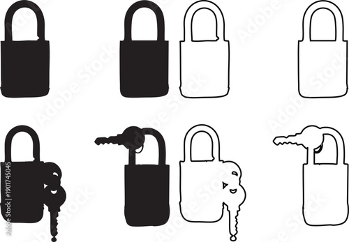 Black and white padlock silhouettes with keys