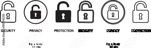 Black and white padlock with security privacy protection text