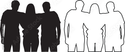 Black and white silhouettes of people standing together