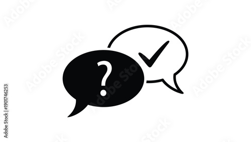 Communication and decision-making process with question and approval symbols in speech bubbles