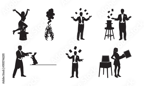 Diverse group of people engaged in various circus and performance activities isolated on white background, Vector