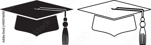Graduation caps with tassels in black and white graduation hat