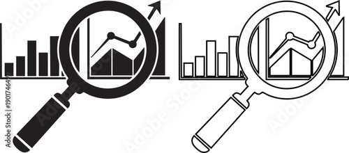 Magnifying Glasses on Graphs and Charts bar chart line graph