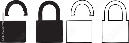 Silhouettes of four padlocks in black and white security
