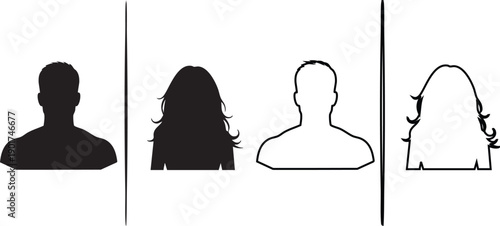 Silhouettes of four people black and white profiles