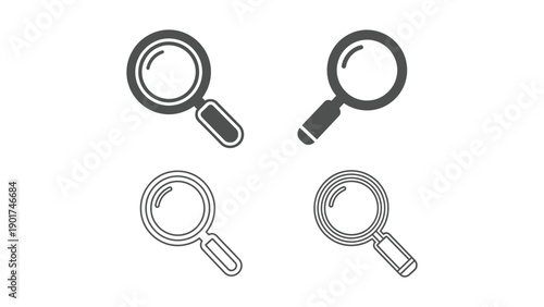 Magnifying glass icons in various styles and designs for visual representation needs