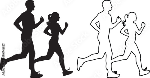 Silhouettes of people running in pairs jogging exercise