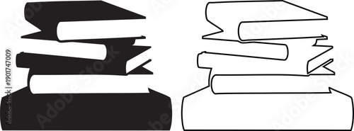 Silhouettes of stacked books in black and white