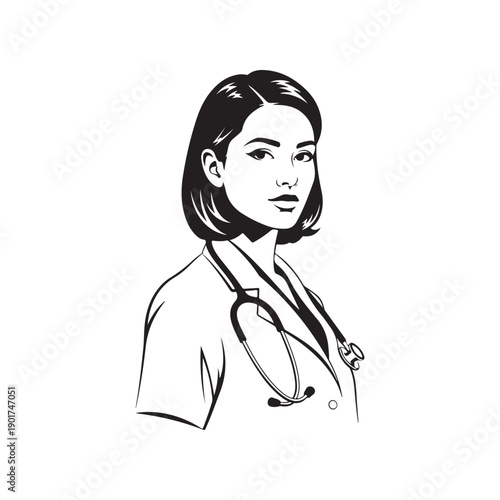 A female doctor with a stethoscope around her neck