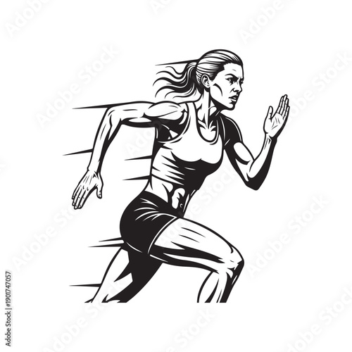 A woman in athletic wear is running quickly