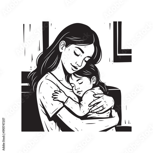 A woman holds a baby close to her chest with love
